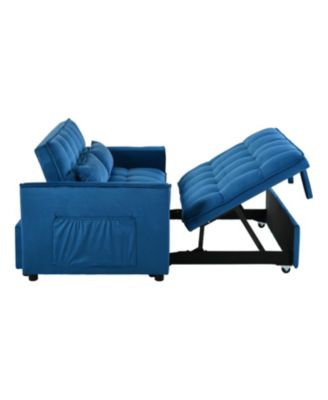 3-in-1 Convertible Sofa Bed with Reclining Back (Blue)