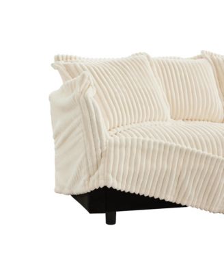 Streamdale Cream Corduroy 2-Seater Sofa with Ottomans & Sleeper