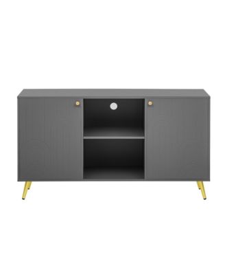 Modern TV Stand with Adjustable Shelf, Metal Legs, and Anti-Tip Safety