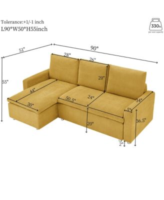 Convertible Sleeper Sofa Bed 90" L-Shaped Sectional with Pull-Out Bed