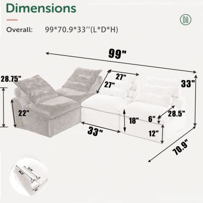 Streamdale Modular Sofa DIY, Corduroy, 4 Seats, No Armrests, Pillow-Back, Lumbar Pillow