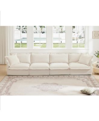 Slipcovered 4-Seater Sofa with Removable Cover in Cream Chenille