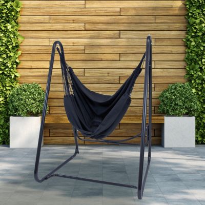 Indoor or Outdoor Hammock Chair with A-Frame Steel Stand - Anti-Tip Feet for Stability - Black