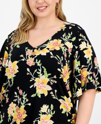 Plus Size Printed  Flared-Sleeve V-Neck Top, Exclusively at Macy's