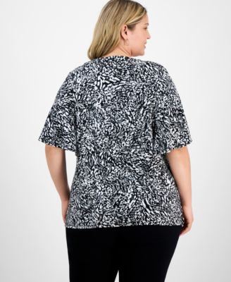 Plus Size Printed Flared-Sleeve V-Neck Top, Exclusively at Macy's