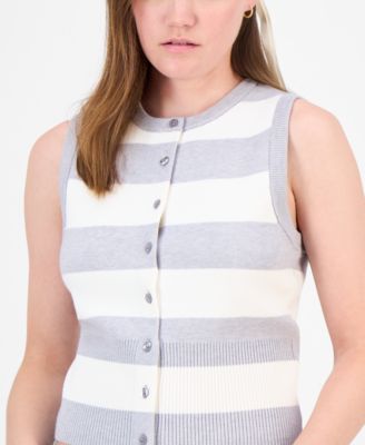 Juniors' Striped Crewneck Sweater Vest 