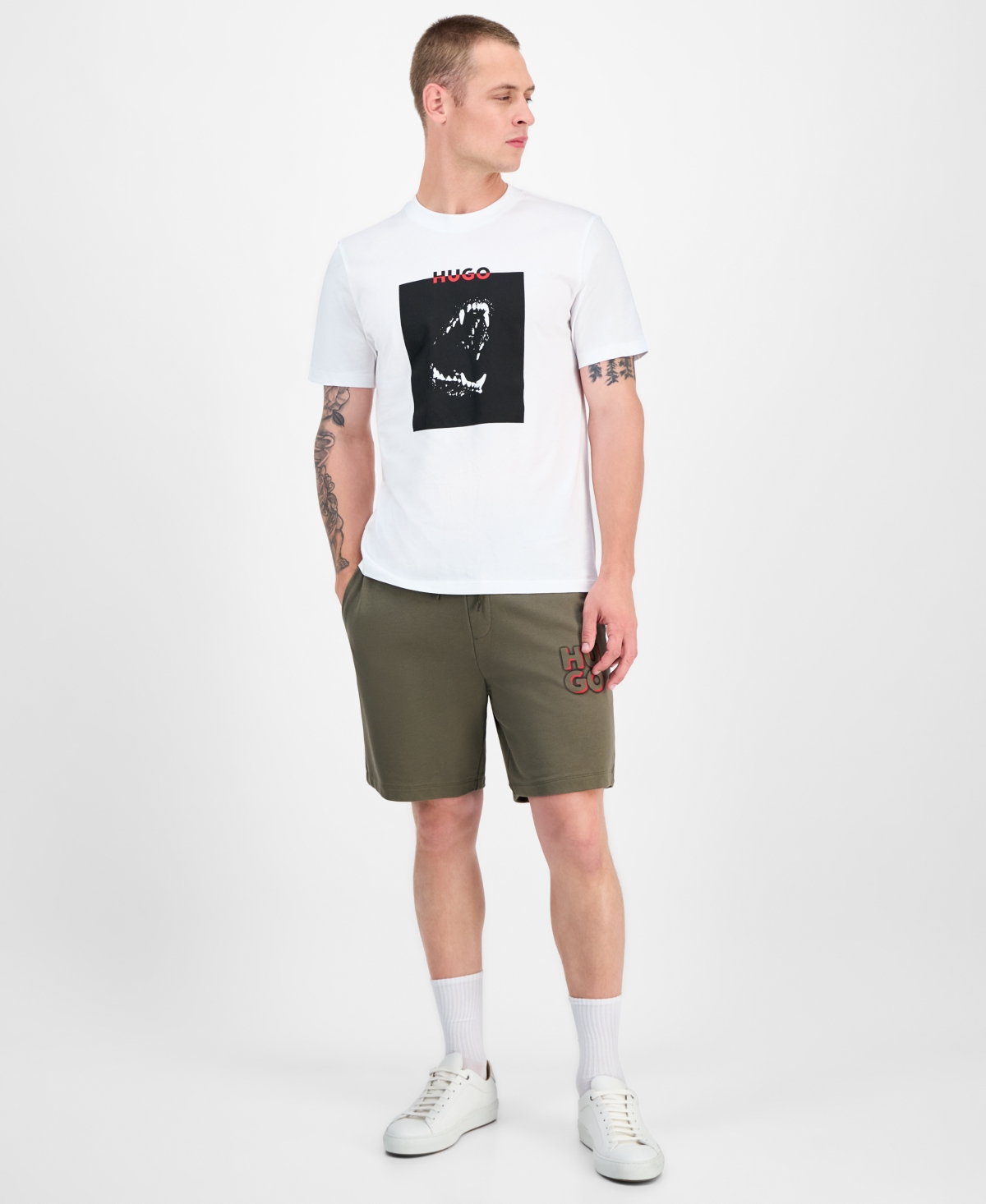 Hugo Boss Cotton Jersey T-shirt With Mixed-print Logo In White