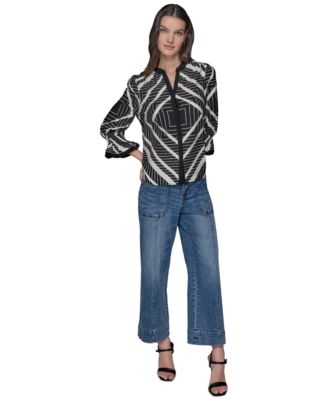 Women's Geo-Print 3/4-Sleeve Woven Top