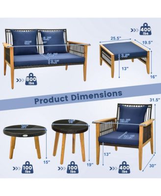 7 Piece Conversation Set Rattan Woven Chair Set with 2 Coffee Tables & 2 Ottomans