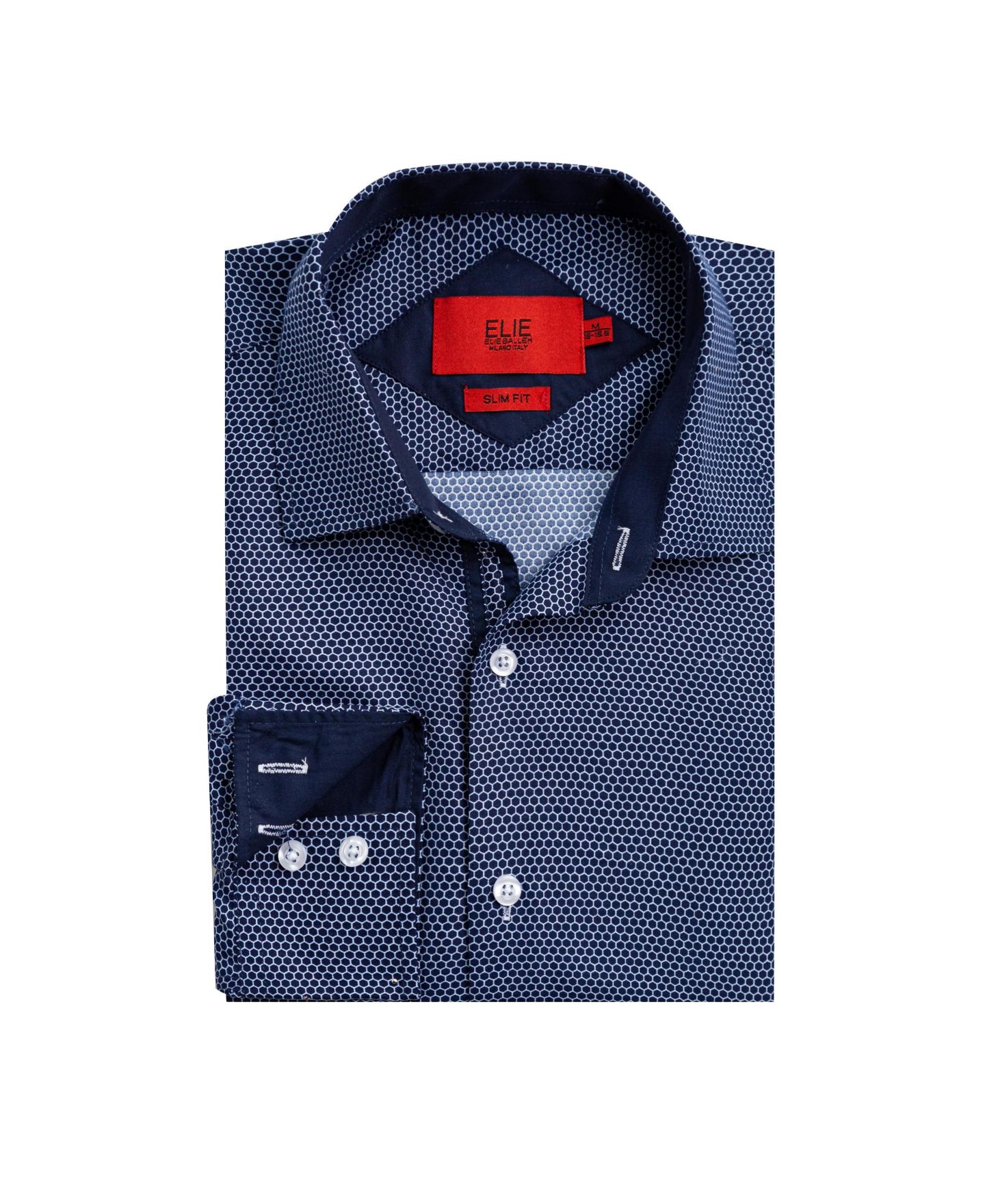 Рубашка Elie Balleh Navy Slim Fit Honeycomb Button-Down Shirt для мальчиков, цвет: Тёмно-синий — фото 1