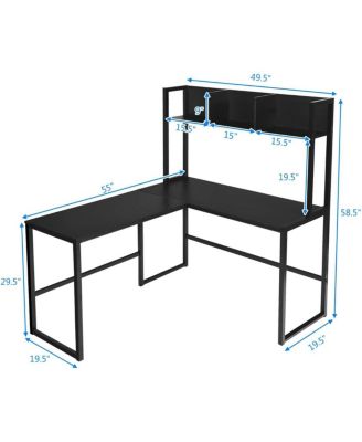 Industrial L-Shaped Desk Bookshelf 55 Inch Corner Computer Gaming Table