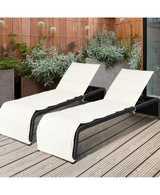 2PCS Adjustable Rattan Recliner Chaise Lounge Chair w/ Cushion Outdoor Patio