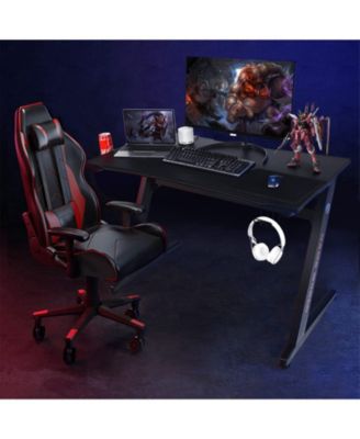 45.5 Gaming Desk, Z Shaped Racing Game Table with Carbon Fiber Surface, Mouse Mat, Headphone Hook, Cup Holder, Game Handle Rack, Ergonomic Home Office Computer Table Gamer Workstation