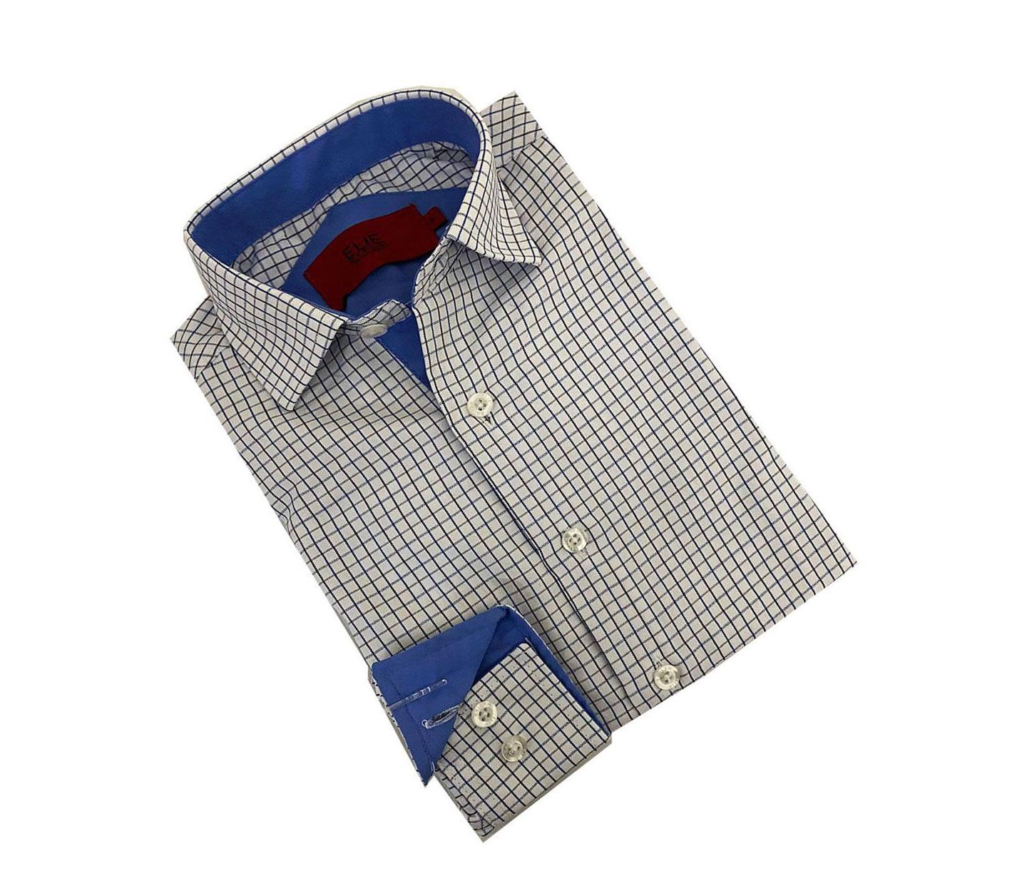 Рубашка Elie Balleh Navy Plaid Short Sleeve Slim Fit Shirt для мальчиков, цвет: Тёмно-синий — фото 2