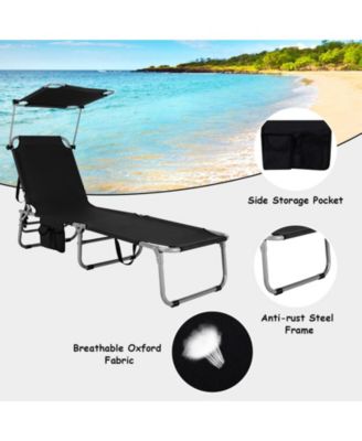 Set of 2 Foldable Lounge Chair Adjustable Outdoor Beach Patio Recliner W/ Sun Shade