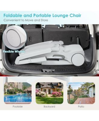 Set of 2 Patio Adjustable Chaise Lounge Chair Folding Recliner w/ Wheels