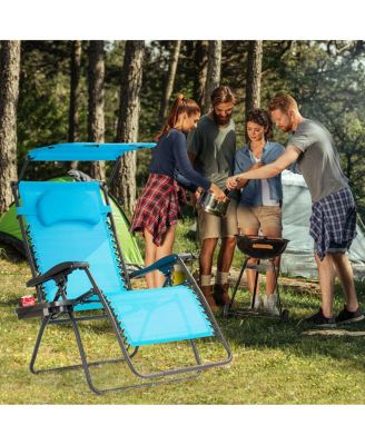 Folding Recliner Zero Gravity Lounge Chair W/ Shade Canopy Cup Holder