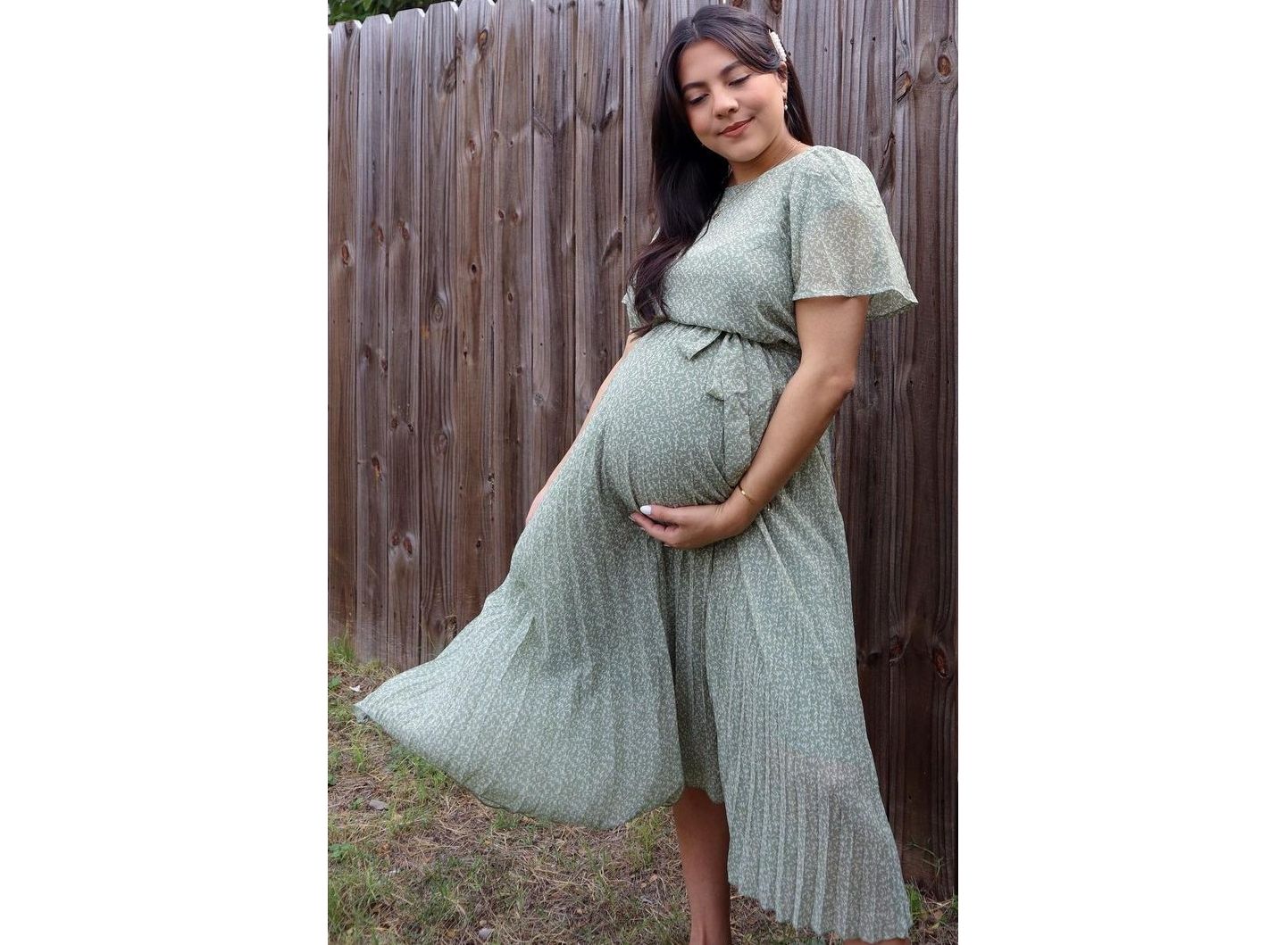 Женское платье Pinkblush Light Olive Leaf Print Pleated Midi, цвет: Светлый оливковый — фото 5