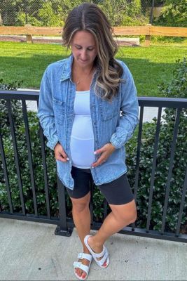 Maternity Charcoal Chambray Rolled Cuff Shirt