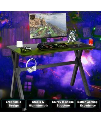 Ergonomic Gaming Desk with Mousepad and Cup Headphone Holder