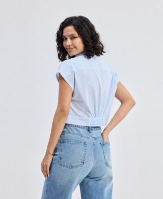 Women's Oversized Crop Shirt in Classic Stripes