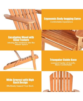 Eucalyptus Adirondack Chair Foldable Outdoor Wood Lounger Chair