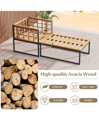2PCS Outdoor Chaise Lounge Chair Acacia Wood Heavy Duty 1200 lbs Weight Capacity