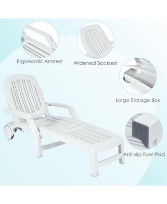 Patio Adjustable Chaise Lounge Chair Folding Sun Lounger Recliner w/ Wheels