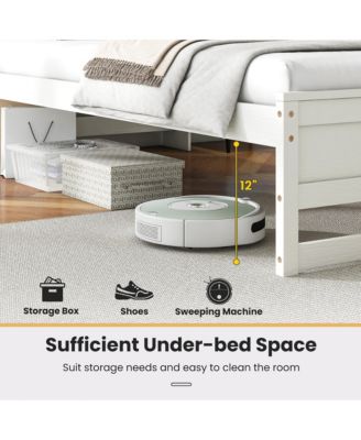 Twin Size Wooden Bed Frame w/ Charging Station & LED Light Storage Headboard