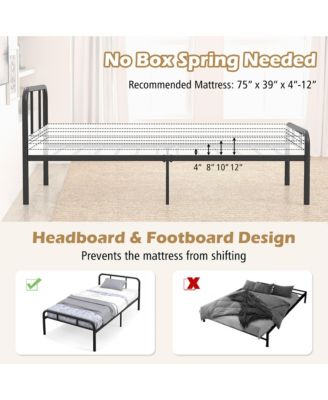 Twin Bed Frame Metal Platform Bed Base w/ Headboard & Footboard Under Bed Storage