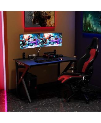K-Shaped Gaming Desk with Cup Holder Headphone