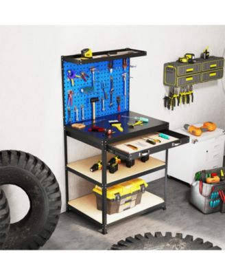 32 x 16 Inch Workbench Work Table with 2 PCs Pegboard Drawer and Shelves