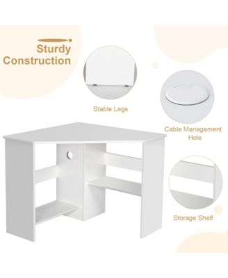 Corner Computer Desk Triangle Writing Workstation with Storage Shelf