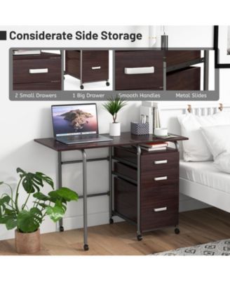 Home Office Folding Computer Laptop Desk Wheeled with 3 Drawers