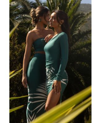 Women's One Shoulder Palm Print Dress