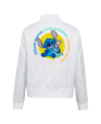 Women's White Lilo and Stitch Scrump Stitch Full-Snap Satin Jacket