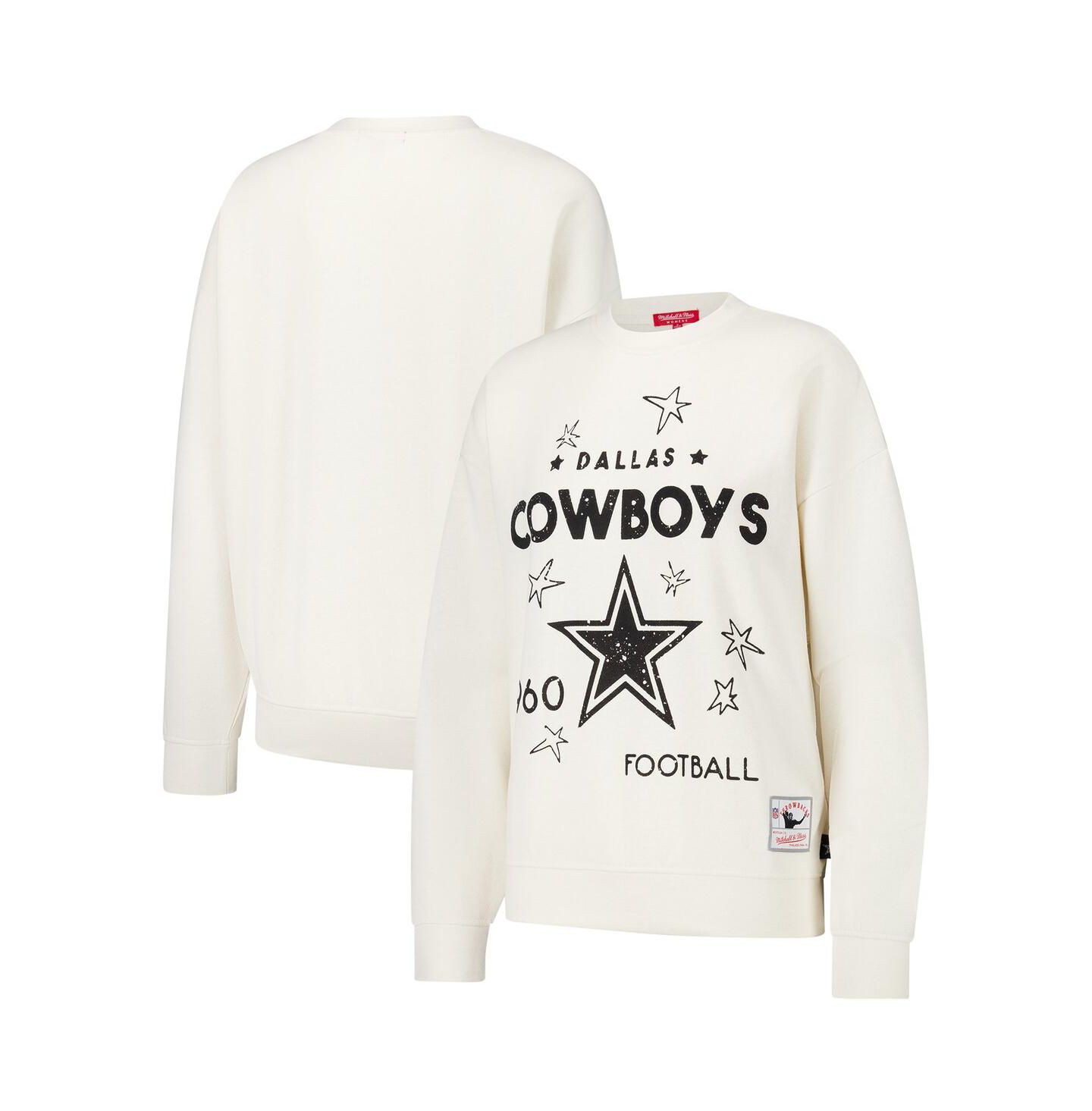 Женский лёгкий свитшот Mitchell & Ness Dallas Cowboys 3.0 с логотипом, кремовый — фото 1