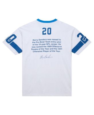 Men's Barry Sanders White Detroit Lions Name Number Team Origins Vintage Logo T-Shirt