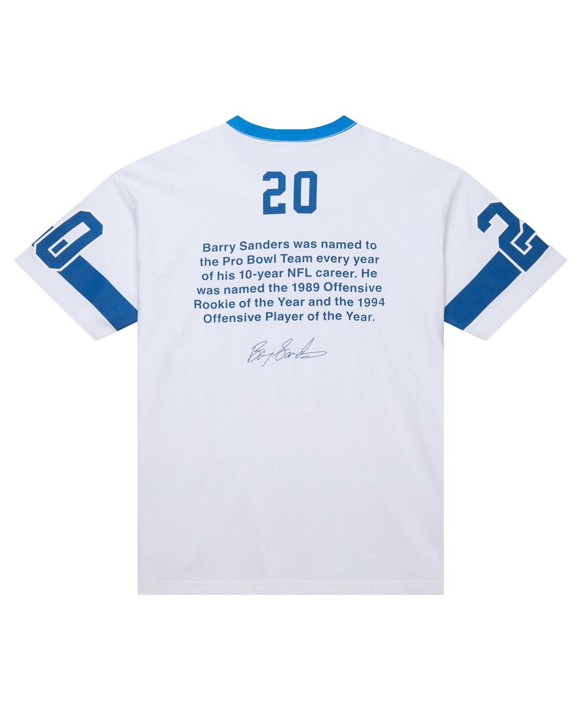 Mitchell & Ness Men's Barry Sanders White Detroit Lions Name Number Team Origins Vintage Logo T-shirt In Multi