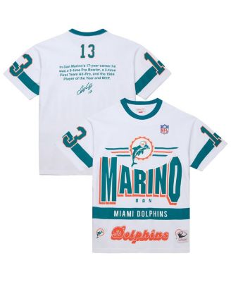 Men's Dan Marino White Miami Dolphins Name Number Team Origins Vintage Logo T-Shirt