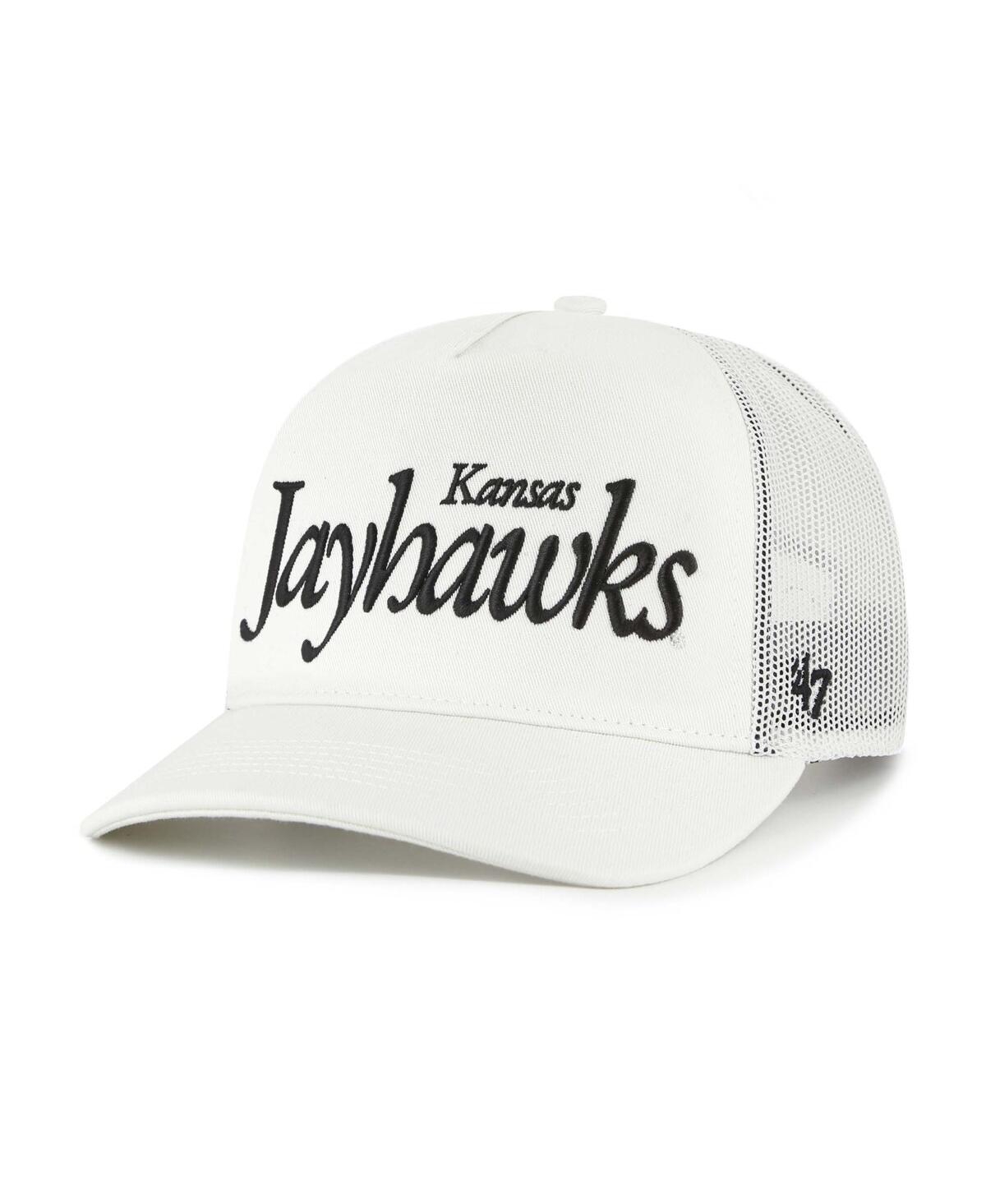 47 Brand Men's And Women'sâ Cream Kansas Jayhawks Foundation Script Adjustable Trucker Hat