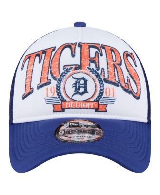 Men's White/Navy Detroit Tigers Distressed 9FORTY A-Frame Adjustable Trucker Hat
