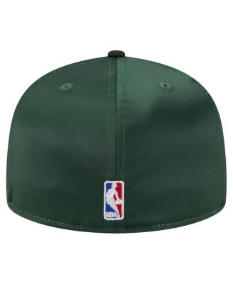 Men's Hunter Green/Black Milwaukee Bucks Throwback Satin Vintage Pin Two-Tone 59FIFTY Fitted Hat