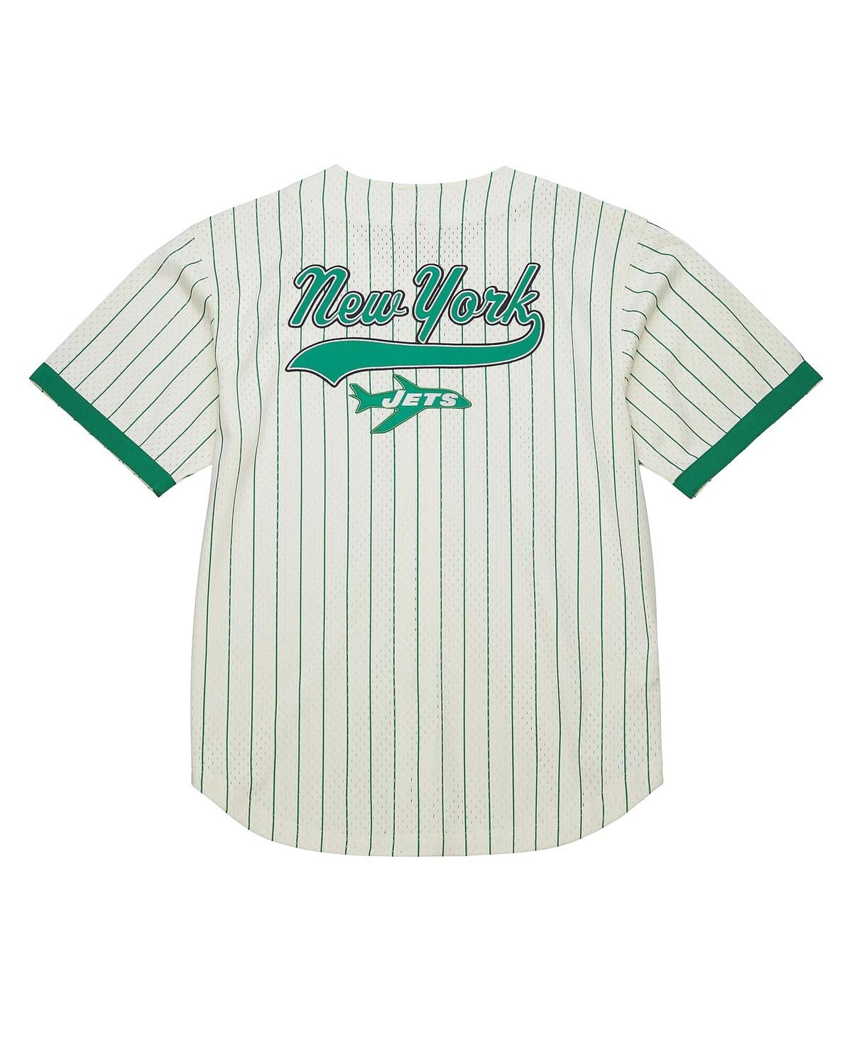 Mitchell & Ness Cream New York Jets Vintage Logo Final Seconds Full-button Mesh Top In Green