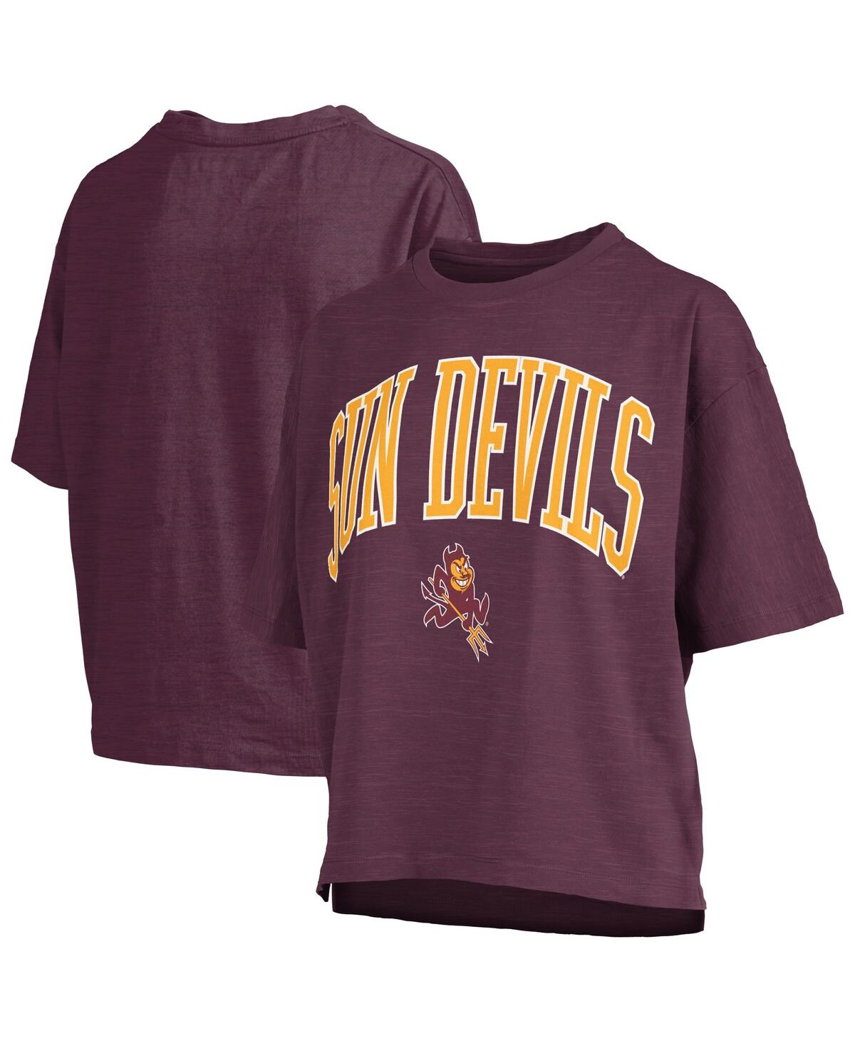 PRESSBOX WOMEN'S MAROON ARIZONA STATE SUN DEVILS NELSON ARCH OVER LOGO WAIST LENGTH OVERSIZED SLUB T-SHIRT 