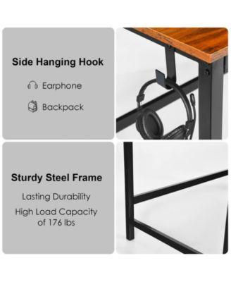 59 Inch Industrial Computer Desk with 2 Tier Storage Shelves for Home Office