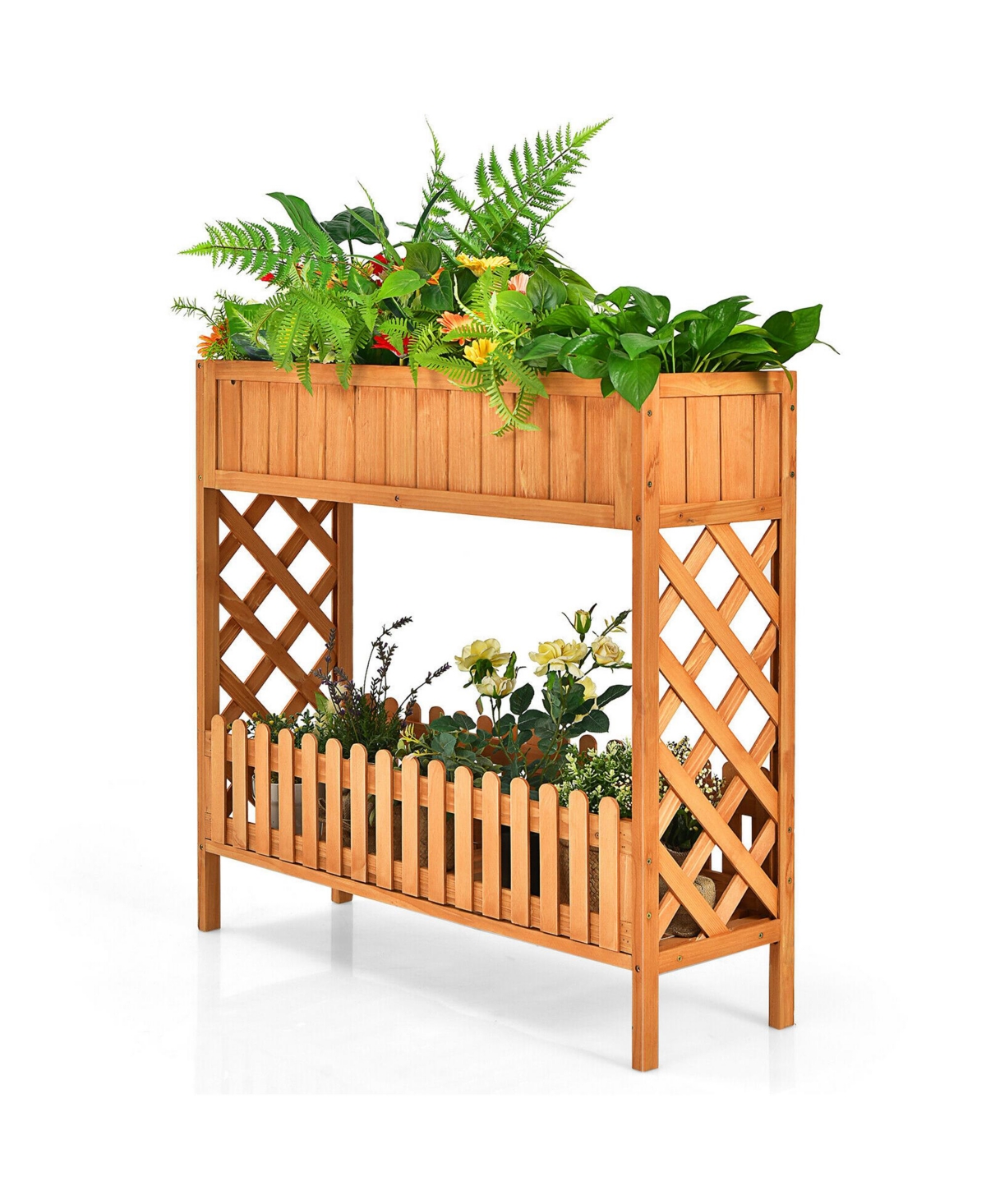 2-Tier Raised Garden Bed Elevated Wood Planter Box for Vegetable Flower Herb - Brown