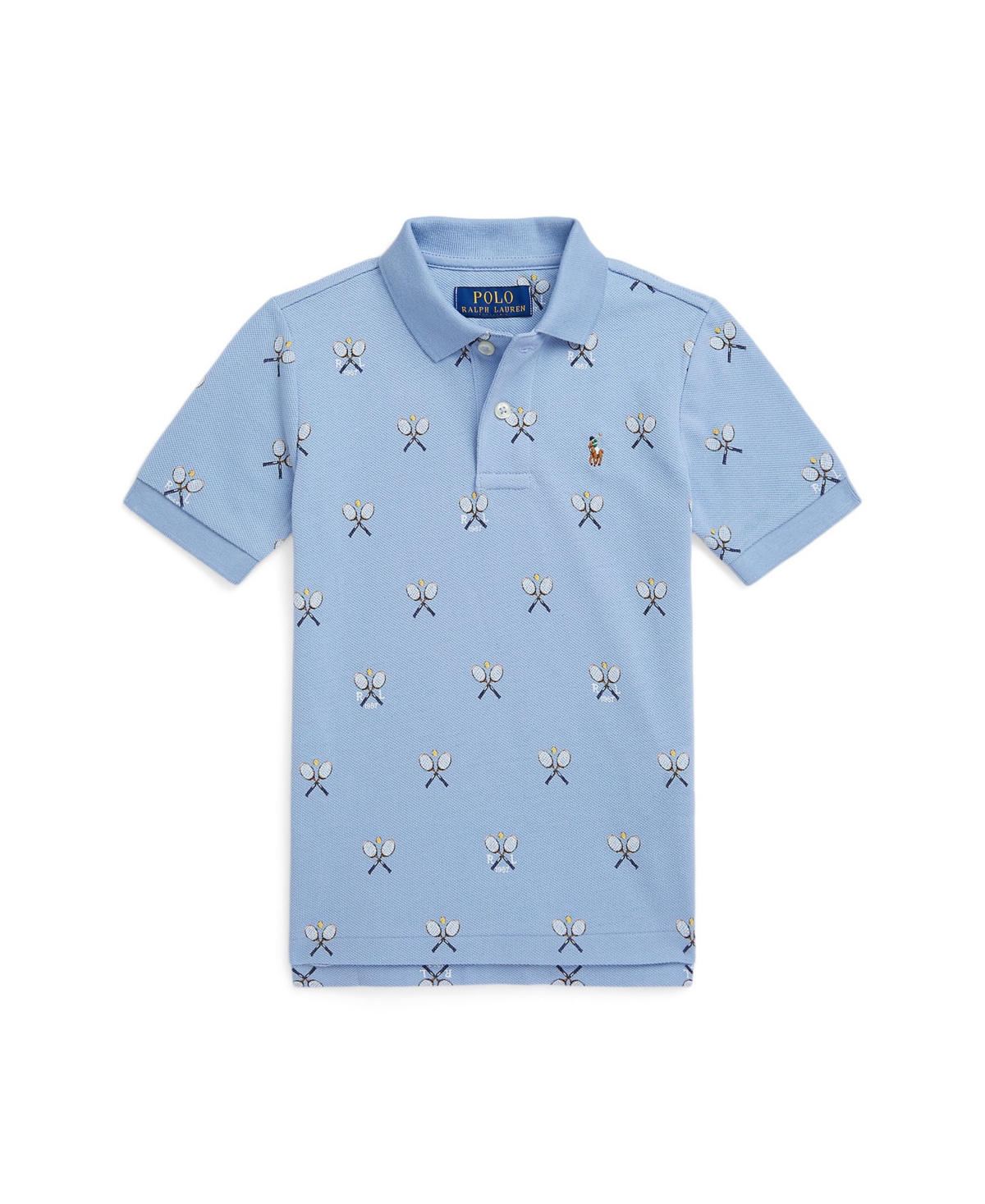 Polo Ralph Lauren Kids' Tennis Racquet Print Cotton Piqué Polo In Blue