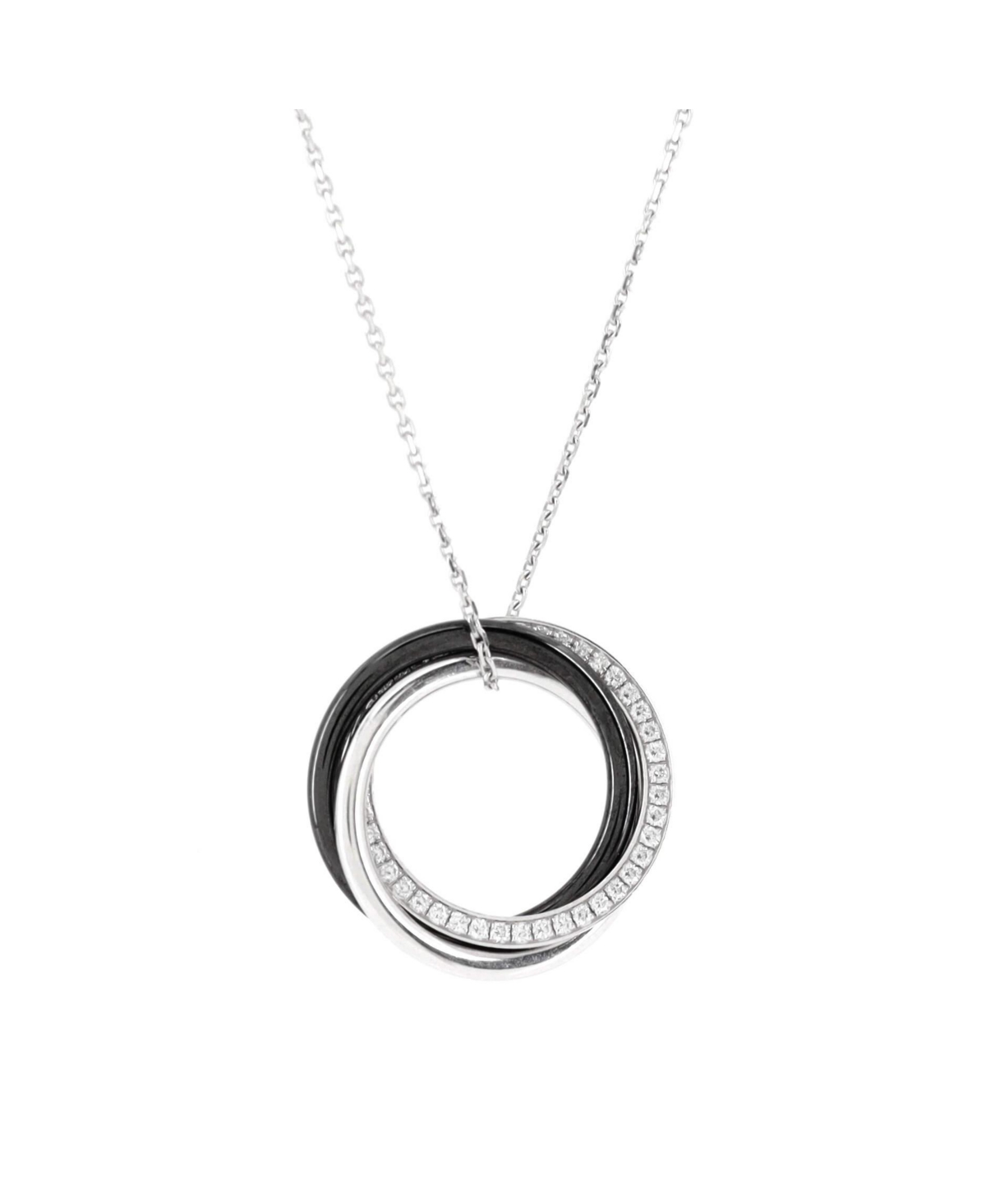 Small Trinity Pendant Necklace 18K White Gold with Diamonds and Ceramic - 18k white gold