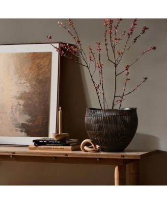 Brown with Black V-Pattern Polyresin 12-Inch Round Planter